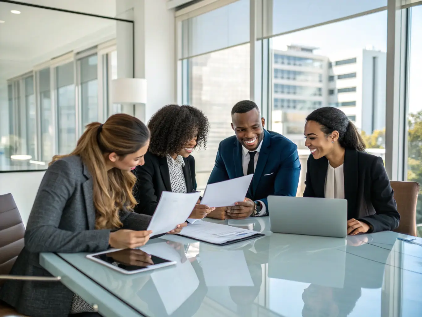 A diverse and skilled team of legal professionals collaborating in a modern law firm setting, showcasing effective staffing strategies and team dynamics.