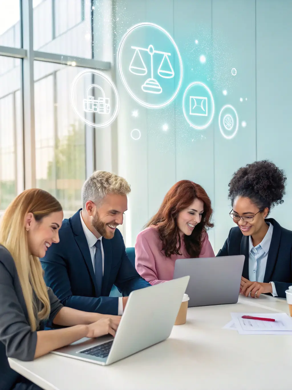 A diverse group of lawyers representing different practice areas, symbolizing market expansion and a broader client base.
