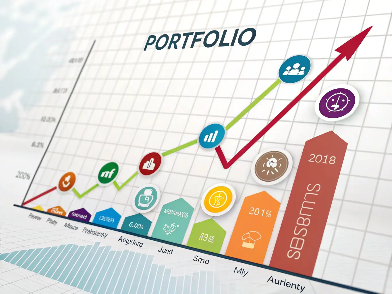 A dynamic graph showing portfolio performance over time, with AI-driven adjustments highlighted. The graph should illustrate how AI helps to optimize returns and mitigate risks.