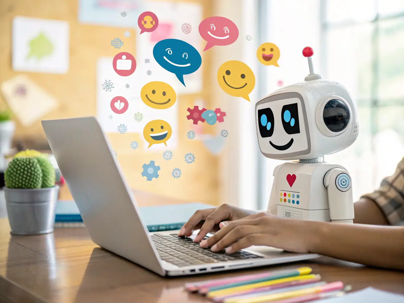 A graphic illustrating a chatbot providing instant customer support and personalized responses, demonstrating enhanced client responsiveness through AI.