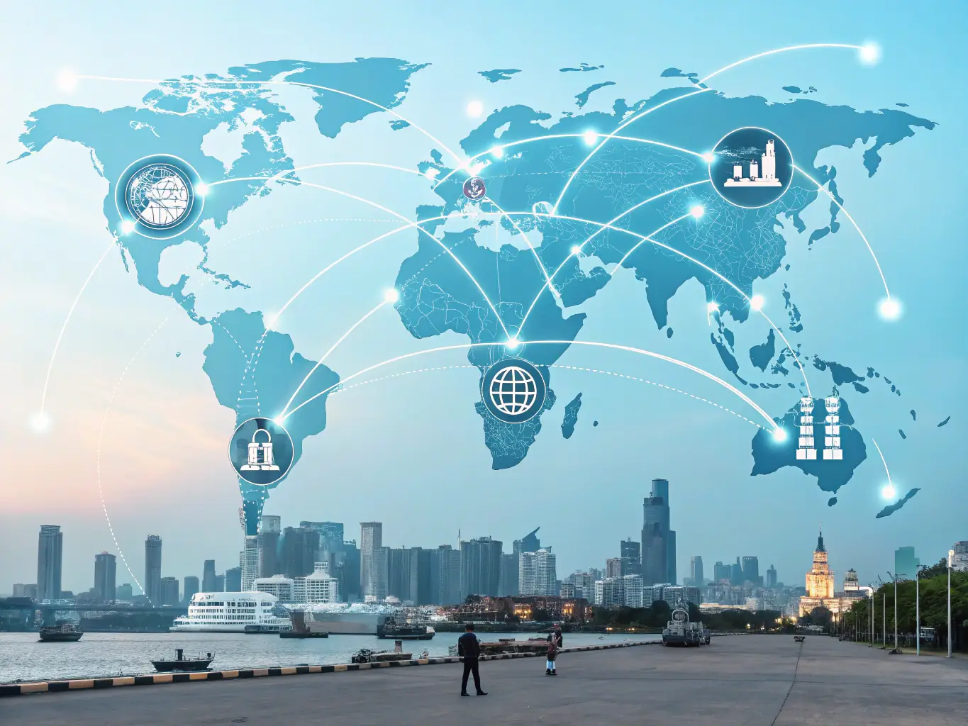 A digital illustration depicting a business expanding its operations globally, showcasing increased scalability through AI.