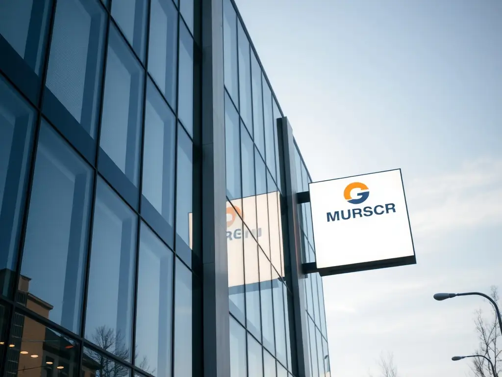 A modern office building with a company logo, symbolizing business continuity planning and the importance of succession.