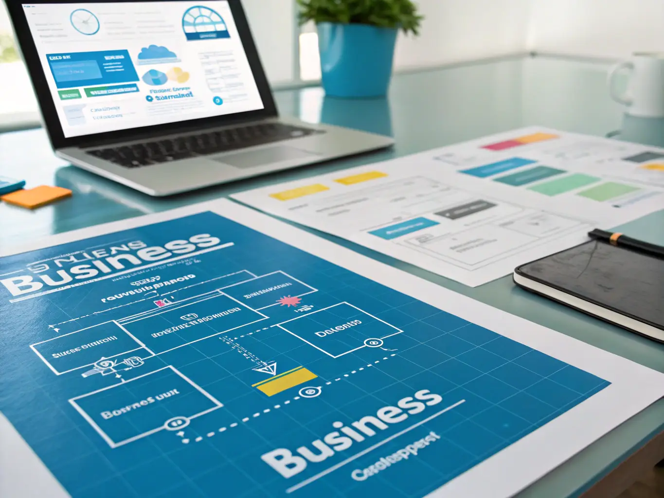 A detailed business plan for a new law firm, showing financial projections, market analysis, and strategic goals, presented in a professional and organized manner.