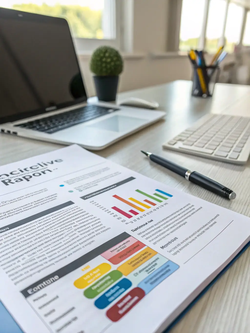 A depiction of AI generating comprehensive reports with clear visualizations, demonstrating transparent and defensible fiduciary processes, suitable for audits and stakeholder communication.