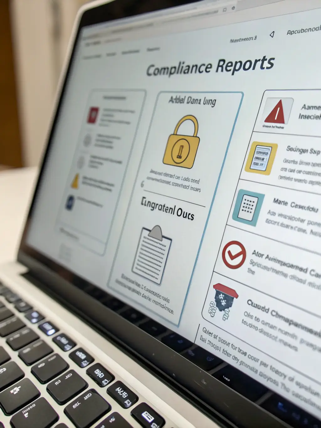 A clear and concise compliance report generated by an AI governance system, demonstrating transparency and accountability in AI operations.