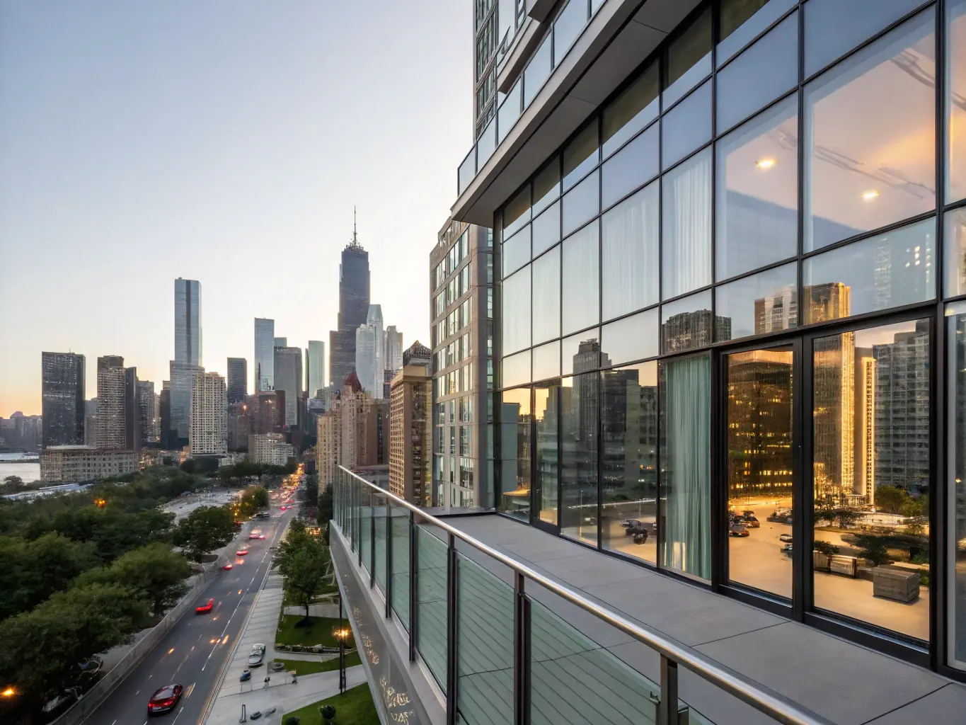 A modern, glass-walled luxury apartment building in Manhattan, New York City, with a view of Central Park, representing the upscale urban real estate market.