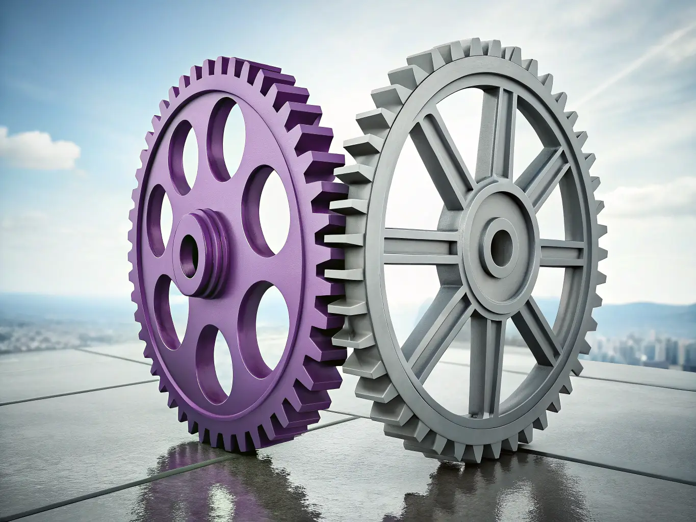 An image illustrating gears aligning perfectly, representing the alignment of firm objectives through strategic planning, with a focus on teamwork and shared vision.