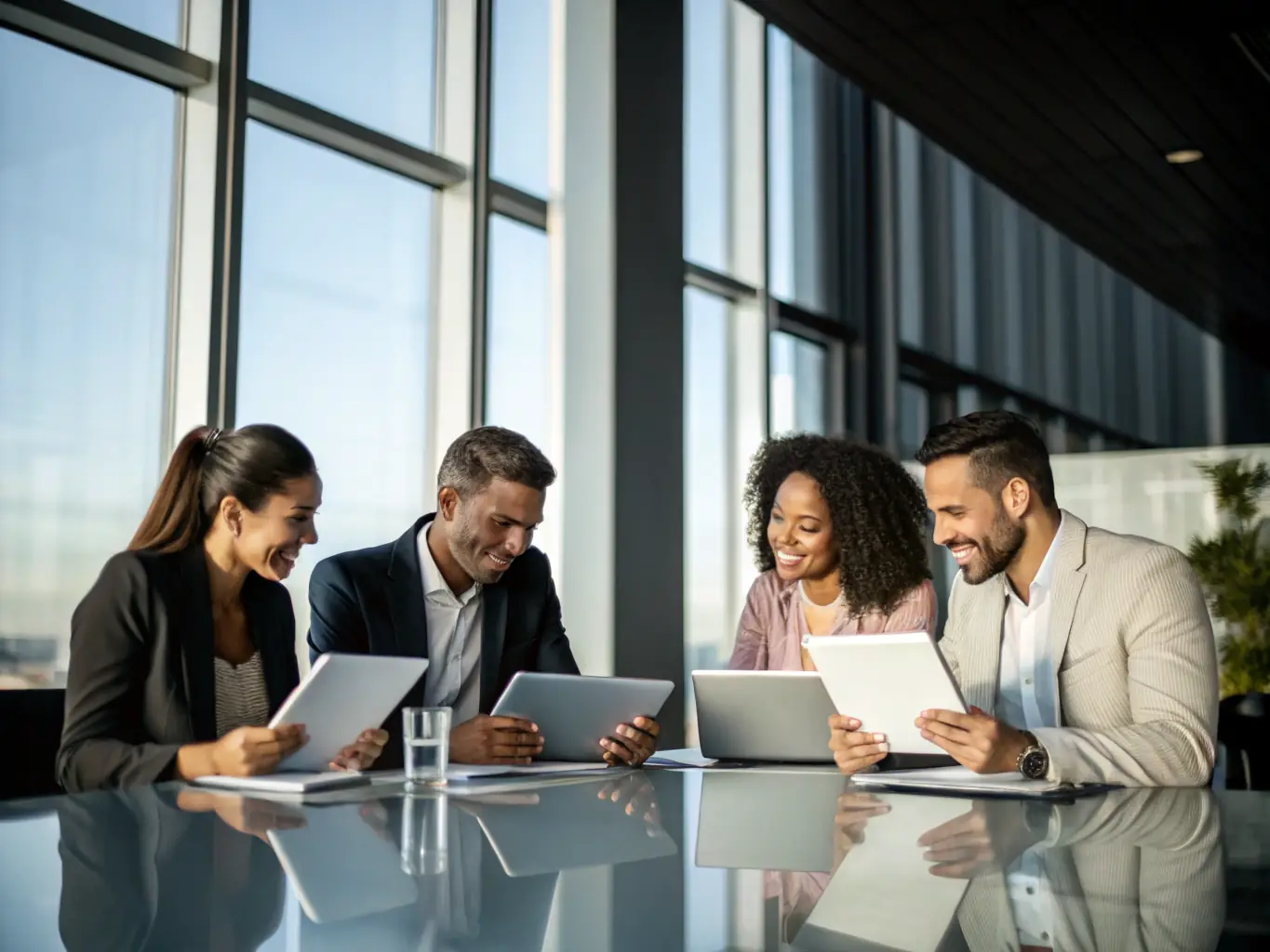 A diverse group of professionals collaborating on a risk mitigation strategy, emphasizing the importance of teamwork and expertise.